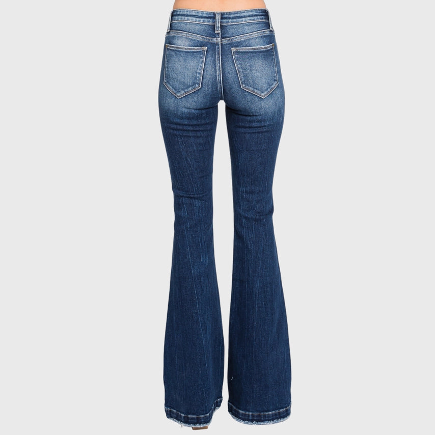 DESTROYED MID RISE STRETCH FLARE W/ PATCH WORK