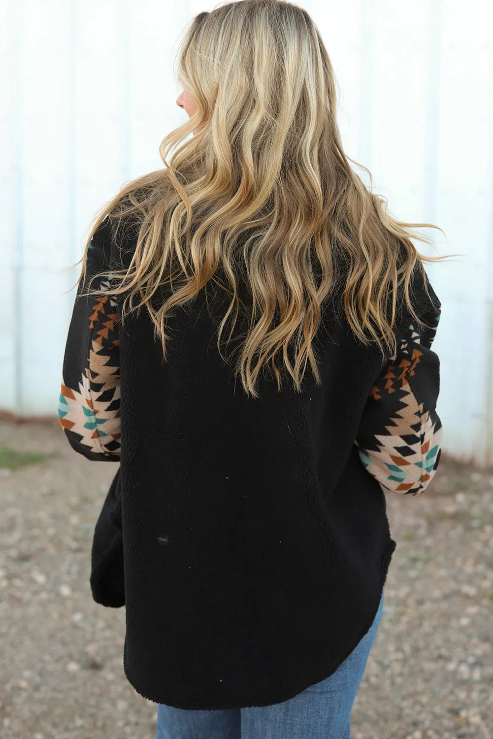 Black Aztec Sherpa Button Up Shacket