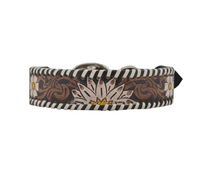 Myra Oxy Daisy Hand-Tooled Leather Dog Collar