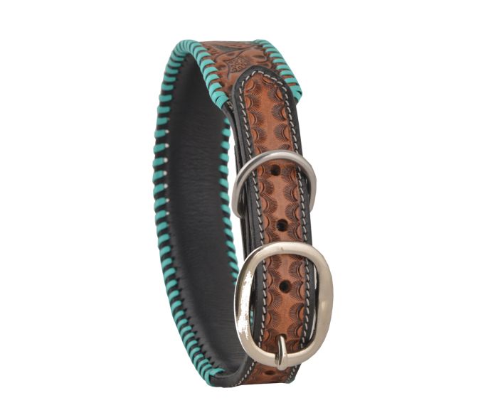 Myra Full bloom Hand-Tooled Leather Dog Collar