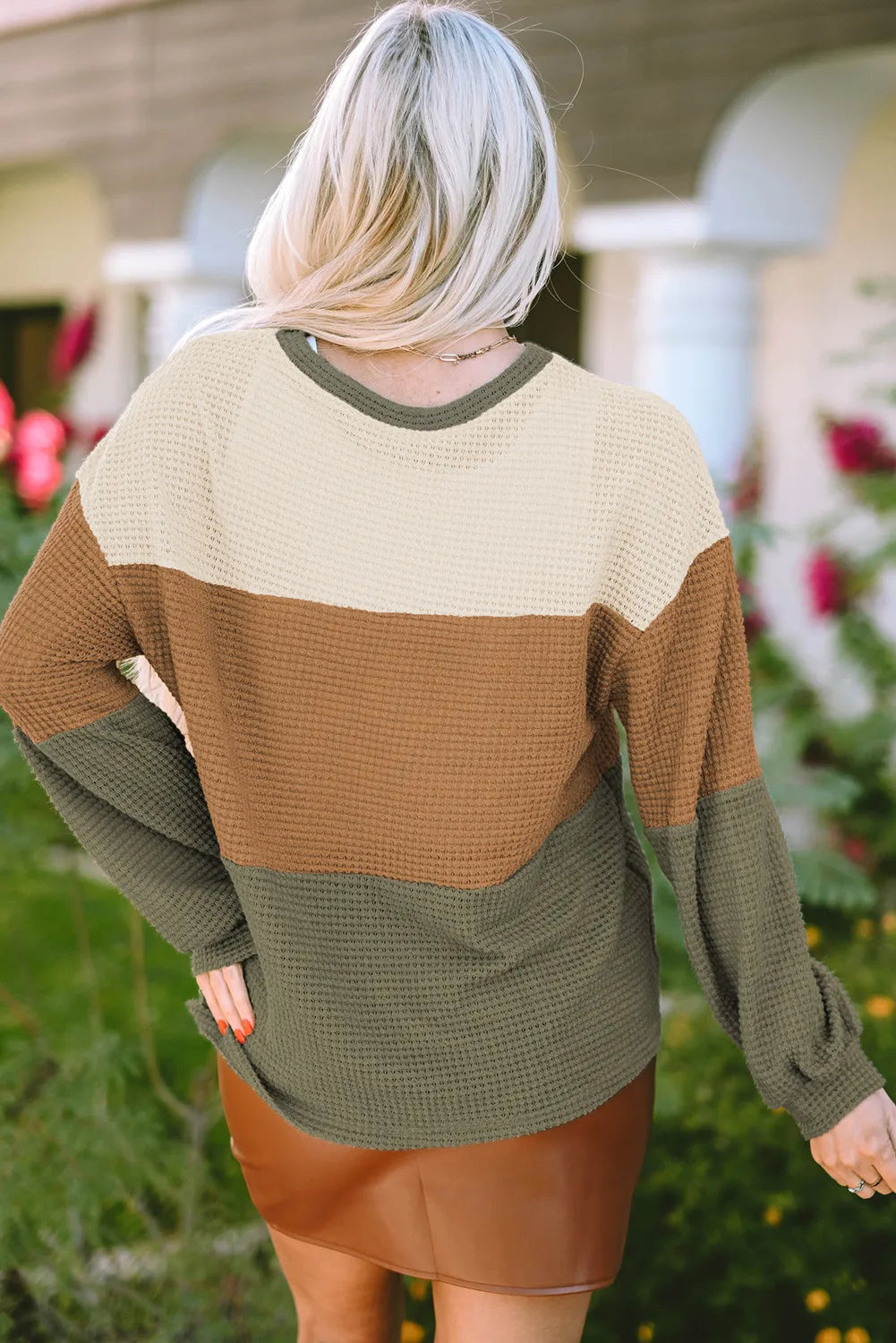 Green Stripe Textured Color Block Top