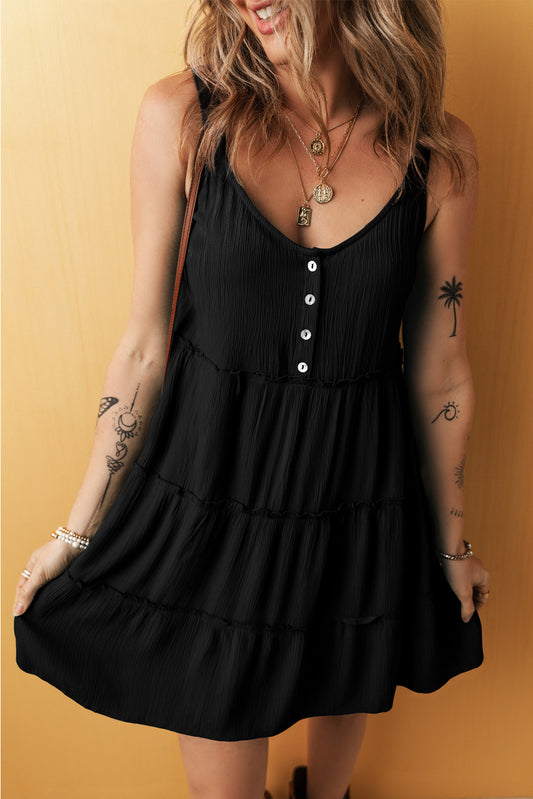 Black Button Down Tiered Dress