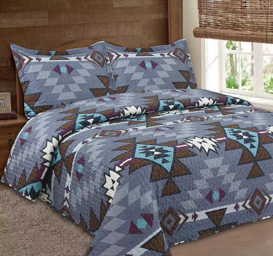 Grey Navajo 3pc Bedspread Quilt