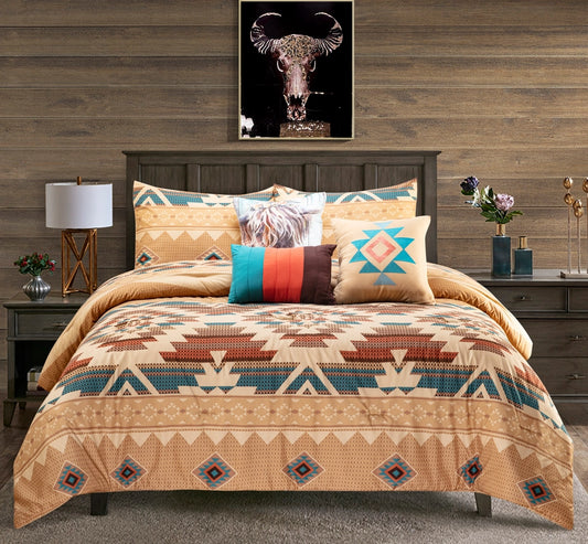 Tan and Turquoise 6pc Comforter Set