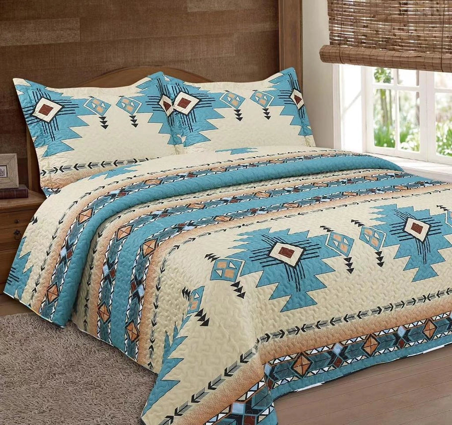 Turquoise Navajo 3pc Bedspread Quilt
