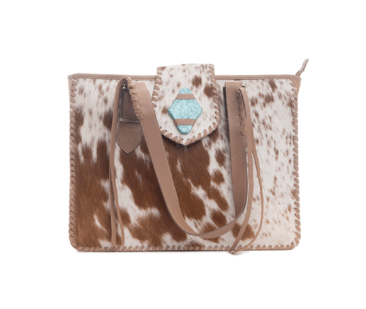 Myra Carrington Club Leather And Hairon Bag in Brown & White Hide