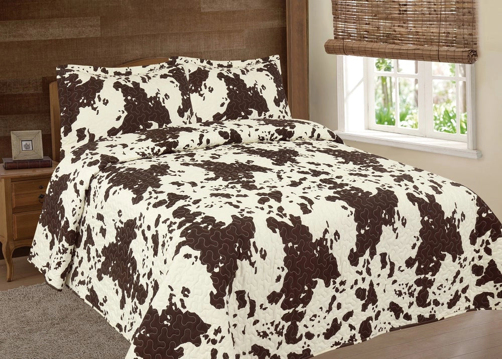 Cow Print 3pc Bedspread Set Quilt
