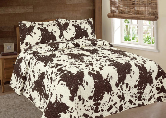 Cow Print 3pc Bedspread Set Quilt
