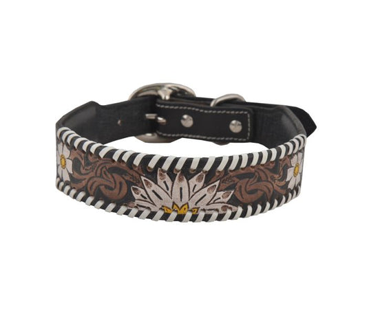 Myra Oxy Daisy Hand-Tooled Leather Dog Collar