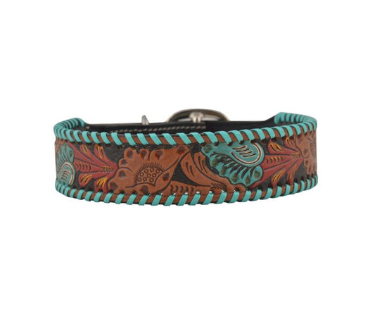 Myra Full bloom Hand-Tooled Leather Dog Collar