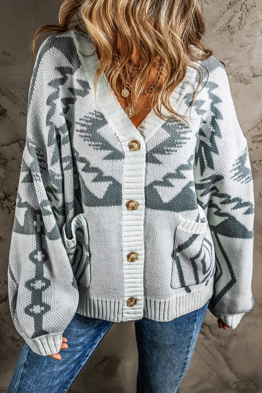 Gray Aztec Sweater Cardigan