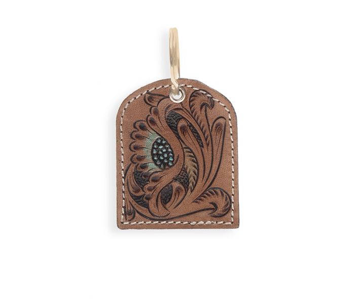 Myra Peeking Bloom Hand-tooled Leather Key Fob