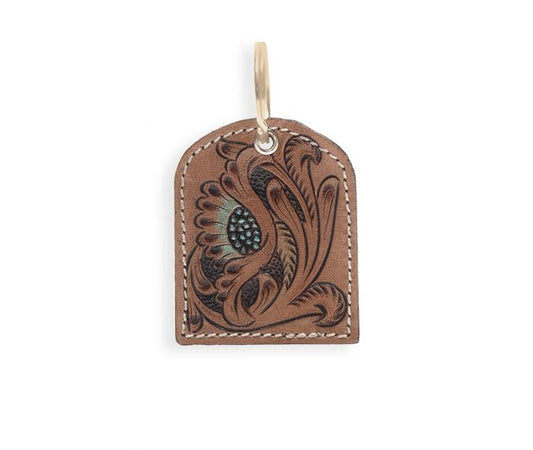 Myra Peeking Bloom Hand-tooled Leather Key Fob